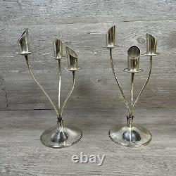 2 Mid-Century Modern Sterling Silver 3 Arm Candle Candelabras 830g Weighted 925