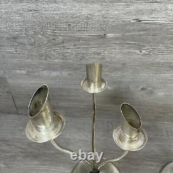 2 Mid-Century Modern Sterling Silver 3 Arm Candle Candelabras 830g Weighted 925