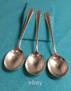 3 International Sterling Silver Soup Spoons, Enchantress 6-3/8 Long Art Deco