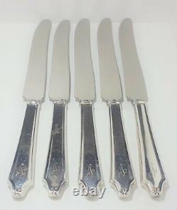 5 Minuet International Sterling Handle Knives Stainless Blade 9-5/8 Monogram V
