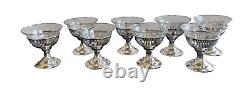 8 International Silver Co Sterling Silver Desert Cups Etched Crystal Inserts