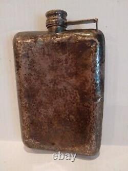 Antique Hammered International Sterling Flask American Silver 1/2 Pint