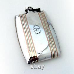 Art Deco Flask International Sterling Silver 14K Gold Inlay Mono TFM