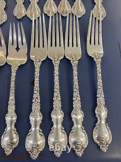Beautiful Antique Sterling Silver Silverware Set 35 Pc Fork Spoon Knife Du Barry