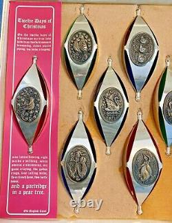 INTERNATIONAL Silver STERLING 12 Days Xmas Marquis Vtg Ornaments In ORIGINAL BOX