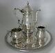 International Prelude Hand Chased Sterling Silver Pot, Sugar, Creamer And Tray
