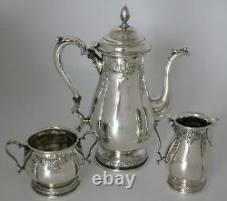 International Prelude Hand Chased Sterling Silver Pot, Sugar, Creamer and Tray