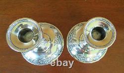 International Silver Sterling Queens Lace Pair Console Candlestick Candleholder