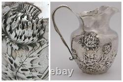 International Sterling Silver Hammered Water Pitcher Thistle Repousse c1900