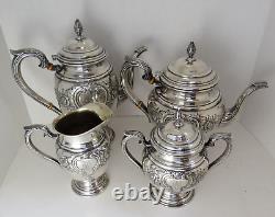 International Sterling Silver Hand Chased 4 Piece Coffee Tea Set Lord Saybrook