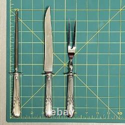 International Sterling Silver Orchid Pattern Carving Set Fork Knife Sharpener