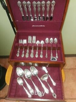 International Sterling Silver Wild Rose 46pc With Wooden Box
