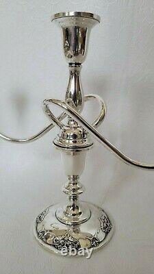 Pair of Sterling Silver 3-Candle Candelabras, Queens Lace International Silver