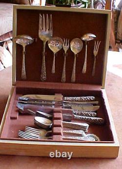REPOUSSE 30pc SET INTERNATIONAL RADIANT ROSE STERLING SILVERWARE SERVICE FOR 5