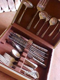 REPOUSSE 30pc SET INTERNATIONAL RADIANT ROSE STERLING SILVERWARE SERVICE FOR 5