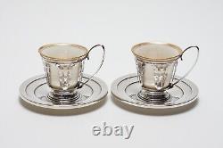 TWO Lenox China International Sterling Silver Demitasse Cups withSaucers