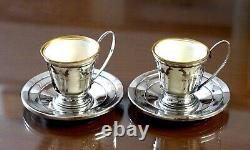 TWO Lenox China International Sterling Silver Demitasse Cups withSaucers