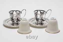 TWO Lenox China International Sterling Silver Demitasse Cups withSaucers