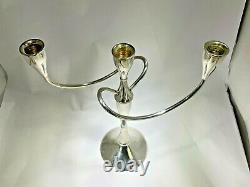 Two Modernist International Sterling Silver Three Light Convertible Candelabras