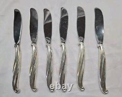 6 Couteaux à beurre en argent sterling Vintage International Swan Lake 202 grammes