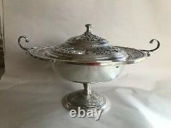 Antique International Silver Sterling Centerpiece Footed Reticulated LID Compote