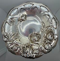 Bol à bonbons vintage en argent sterling international avec motif de roses gravées - C1055