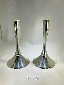 Deux Modernist International Sterling Silver Three Light Convertible Candelabras