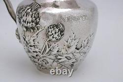 International Sterling Silver Hammered Water Pitcher Thistle Repousse C1900